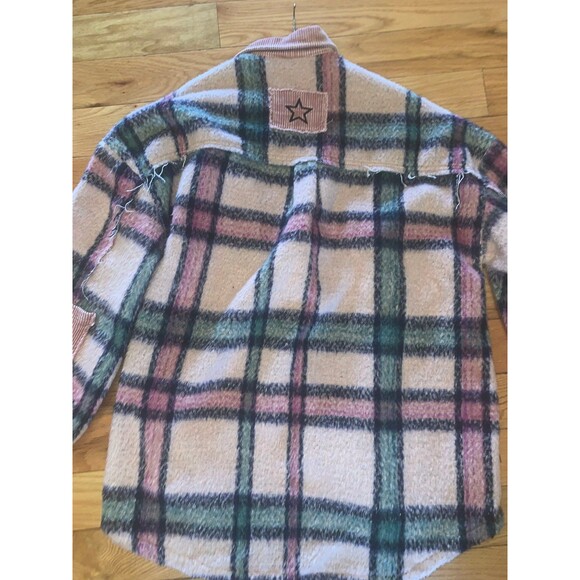 POL Brand Pink Fuzzy Plaid Corduroy Patchwork Shacket  -  Jacket-Size M - Picture 2 of 9